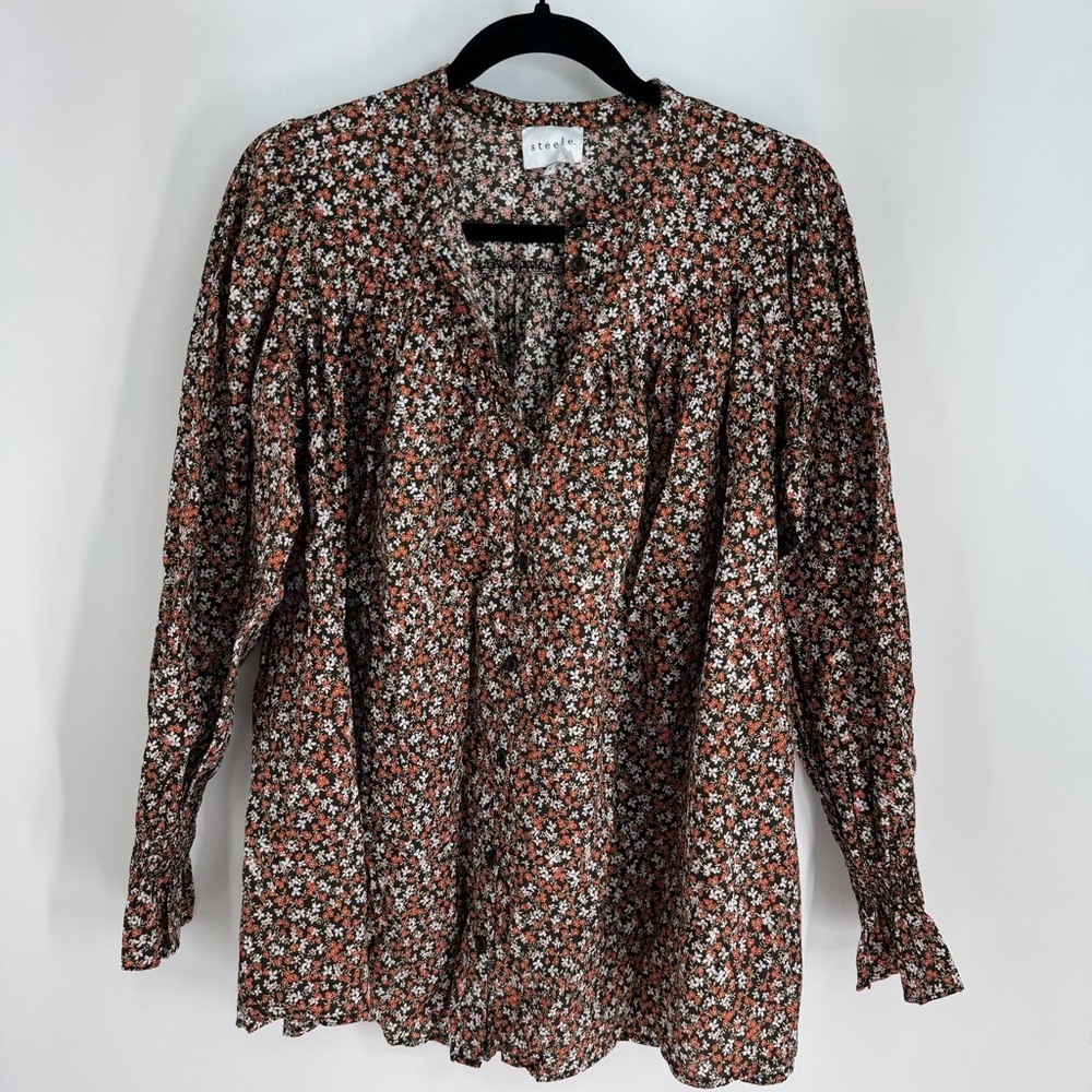 Steele. Floral Long Sleeve Front Button Up Full Length Top